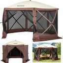 VEVOR Pop Up Gazebo Screen Tent, Pop-Up Instant Gazebo Tents with Mosquito Netting Outdoor Canopy, 6 Sided Sun Shelter 10x10ft with 6 Removable Wind Cloths & 2 Mesh Windows, Pavilion Tent for Patio