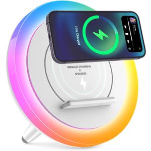 SIDVAR Bluetooth Speaker Night Lightsr,Wireless Charging Modern Speaker,Best Teenage Birthday Gift Ideas Tween Girls Gifts/Please use The Original Adapter10W Wireless Charging