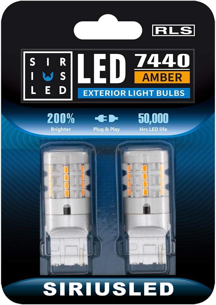 SIR IUS LED RLS 7440 7440A Built in Resistor Anti Hyper flashing LED Bulb Turn Signal Light Amber Orange Color Full Aluminum Body Single Filament Error Free Pack of 2