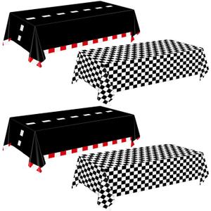 Oigco 4 Pack Racing Car Tablecloth - Race Car Birthday Party Decorations Racetrack Rectangular Tablecloth - Checkered Table Cover for Two Fast Birthday Decor, 54 x 108 Inch
