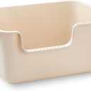 Large Cat Litter Box with High Sides,Cat Litter Pan with Low Entry,Cat Box for Indoor Kittens & Senior Cats,Anti-Splashing,Waterproof,Easy to Clean,Durable (White)