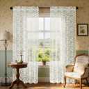 Rinwoc Ivory Lace Sheer Curtains 84 inches Long  Vintage Leaves Pattern Lace for Living Room/Bedroom, Light Filtering Rod Pocket Drapes, Privacy Chic Window Treatments, 52W x 84L Inch, 2-Panel Set