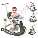 Baby Walker, 4-in-1 Baby Walker with Wheels Portable, Foldable Infant Toddler Walker for Boys Girls 6-18 Month, Removable Footrest, Car Steering Wheel & Music, Adjustable Push Walker Pink Green