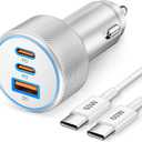 67W 3-Port Super Fast Type C Car Charger USB C for iPhone 17/Air/16/16e/15 Pro Max, Samsung Galaxy S25 S24 S23, Pixel, Android, Car Adapter Accessories for Men Women + 3FT USB-C Cable Silver