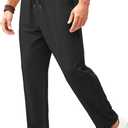 Mens Casual Pants Elastic Drawstring Waist Pants Lightweight Loose Straight Leg Long Beach Sweatpants (Black, XL)