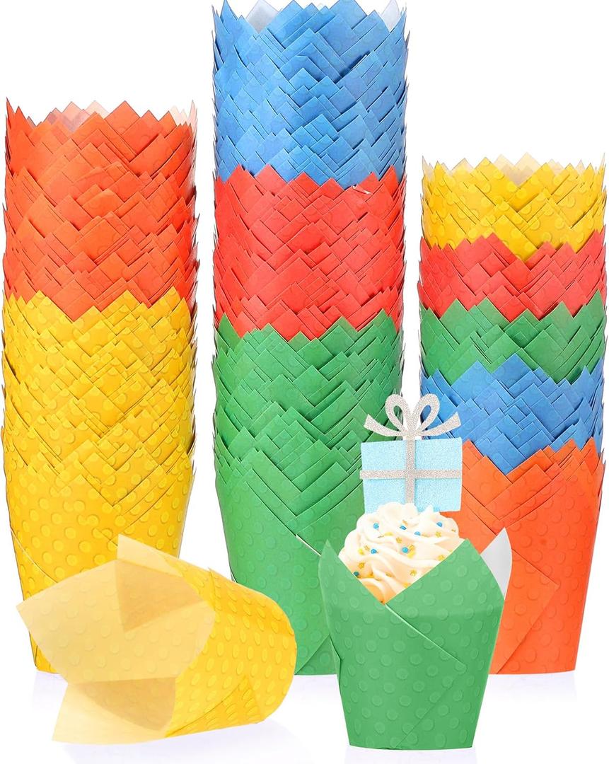 500 Counts Muffin Liners Birthday Party Decorations Tulip Cupcake Liners Grease Proof Assorted Color Cupcake Baking Wrappers for Wedding Theme Birthday Party Baby Shower Supplies