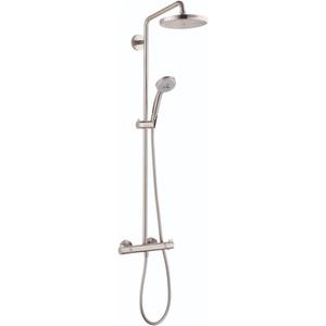 hansgrohe Croma Shower Faucet Set with Handheld Shower, Rain AirPower Spray, QuickClean Showerpipe Shower Set in Brushed Nickel, 27185821