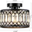 Crystal Ceiling Light, Black Flush Mount Ceiling Light Fixture, Flush Mount Chandelier, light Fixture for Hallway, Entryway, Bathroom; Laundry Room, Kitchen, 1 light, 9 Inch (Bulb NOT included)