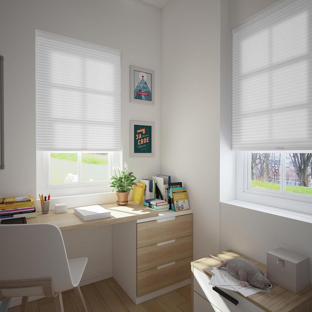 Changshade Cordless Light Filtering Shades Cellular Blinds for Indoor Windows Doors, Honeycomb Pull Down 1.5" Cell for Bedroom, Bathroom, Nursey, White, Shade Size 33.5 Inch Width, 72 Inch Height