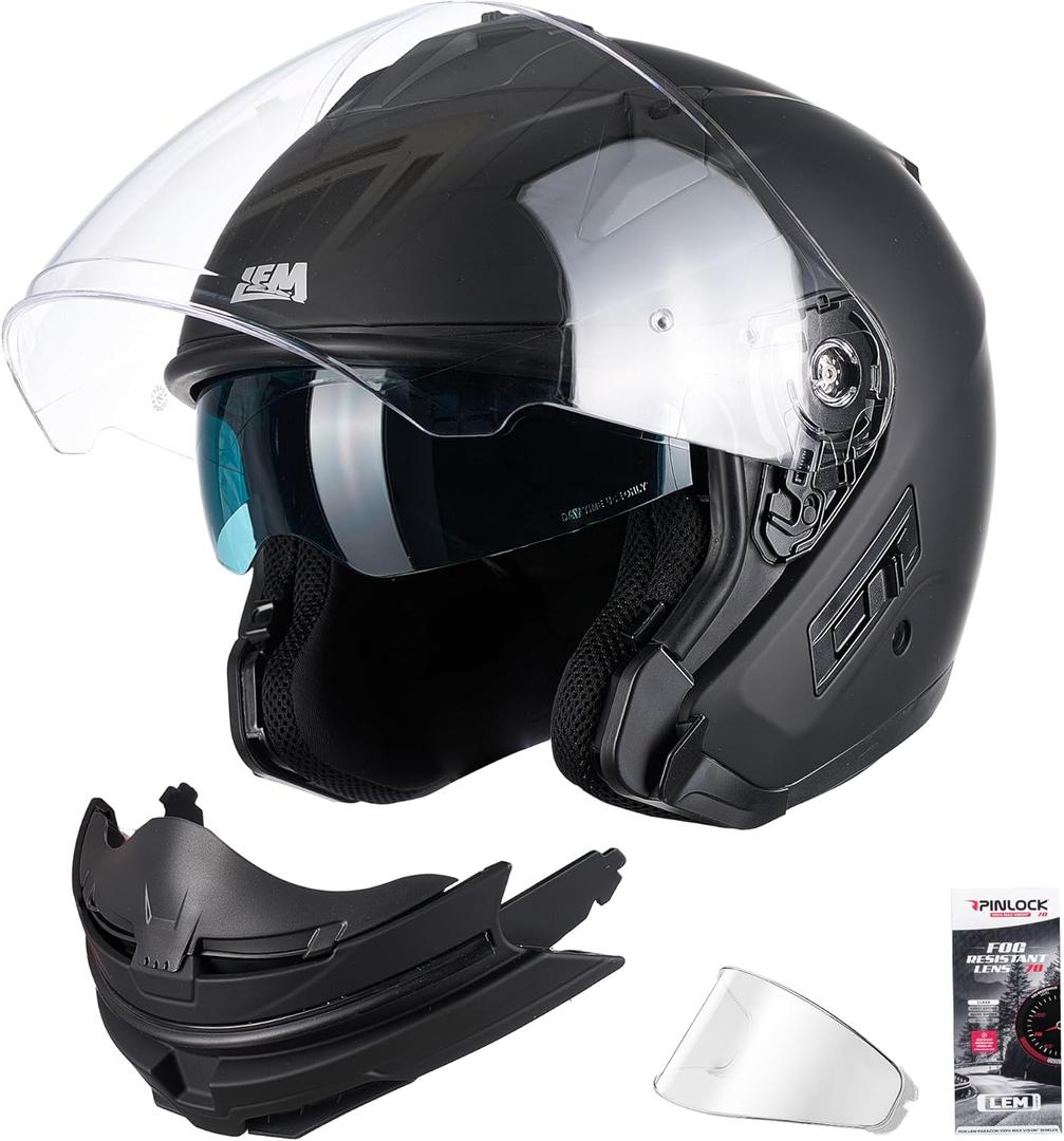 LEM Modular Motorcycle Helmets for Adults, Full Face Motorcycle Helmets for Men, Detachable Chin Guard, DOT Approved, Anti-Fog PINLOCK & DVS Dual Vision, Double D Lock, Quick (Matte Black, Small) (Black, S)