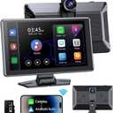 Portable Wireless Carplay Screen, PBYRD 9" Touchscreen with 4K HD Front Camera, Car Stereo with Apple Carplay & Android Auto, Mirror Link/Voice Control/Bluetooth/GPS Navigation-2025 New