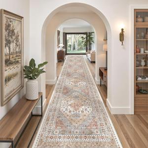 zesthome 3x14 Runner Rug Non Slip,Washable Hallway Runner Rug,Orange | 14 ft Runner Rug for Hallway,Entryway,Bedroom,Living Room,Thin,Soft, Extra Long Rug,Stain Resistant Indoor Carpet