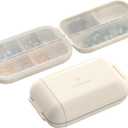 Portable Pill Organizer, Pill Box with 7 Compartments, Small Pill Case for Travel, Daily Medicine Pill Organizer with Air-Tight Lid (White)