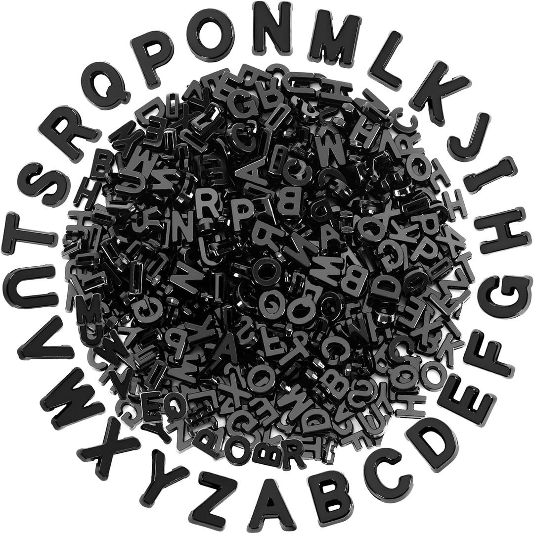 Augshy 700Pcs Large Letter Beads Black Plastic A-Z Mixed Alphabet Shape Beads for Jewelry Making Bracelets Necklaces Key Chains Shoelaces Crafts Party Decor(9x12mm)