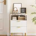 Night Stand,25.7" H Bedside Table with 2-Drawer Shelf,Morden Nightstand with Gold Frame,Fluted Side Table with Gold Frame,End Table for Bedroom,Living Room