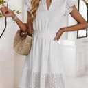 Boho Summer Dresses 2026 Resort V Neck Ruffle Sleeveless Hollow Out Lace Casual Beach Mini Vacation Dress