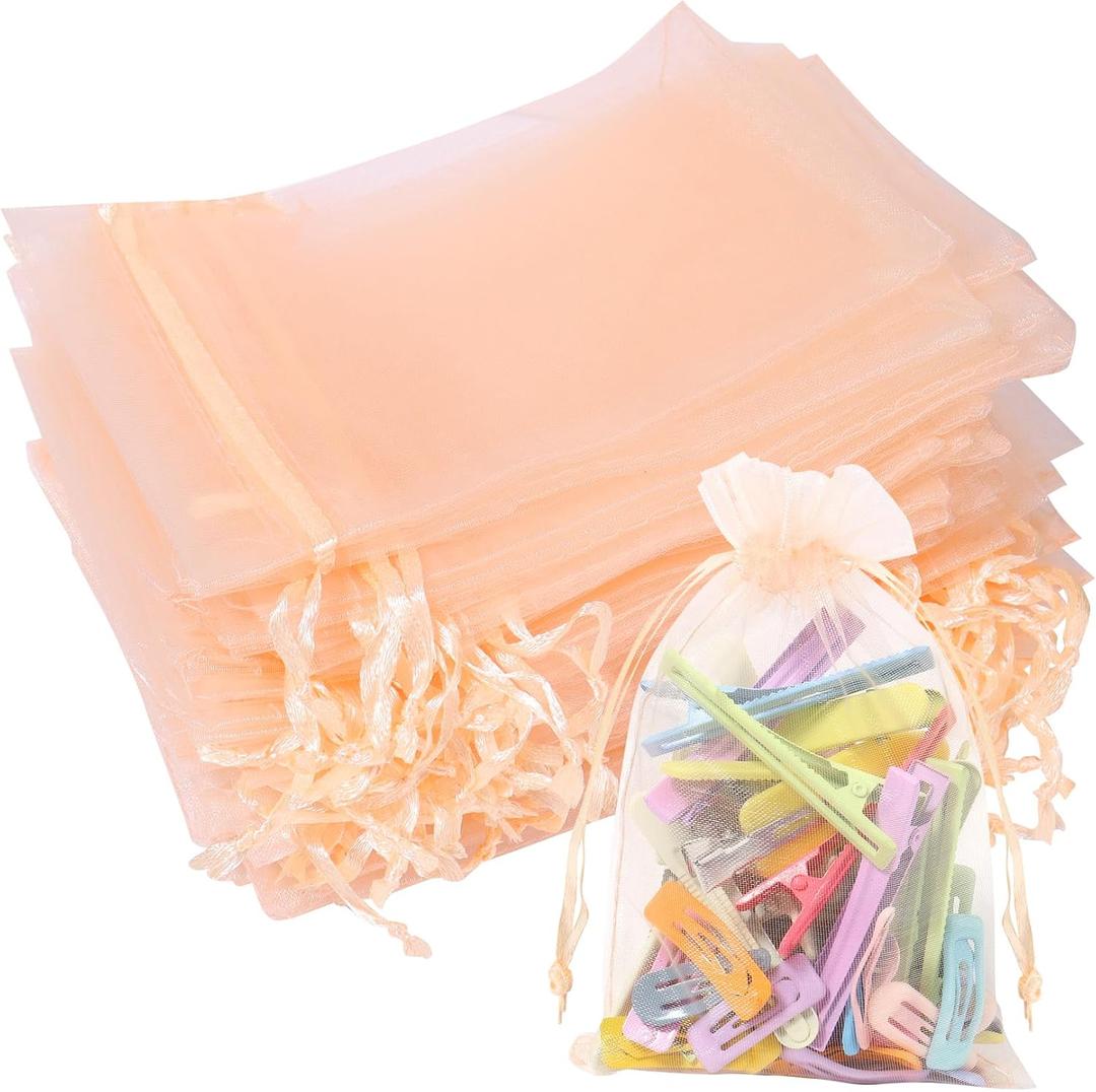 Partyeah 50Pcs Organza Bags 4x6 Inch Small Jewelry Mesh sachet Bags Drawstring for Wedding Candy Organza Gift Bags(Peach) (50 Count (Pack of 1))