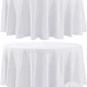 Fokitut 2 Pack Waterproof Round Tablecloth, 132 Inch, Stain Resistant and Wrinkle Polyester Table Cloth, Fabric Table Cover for Kitchen Dining, Wedding, Party, Holiday Dinner-White