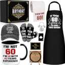 60th Birthday Gifts for Men Coffee Mug Set, 60th Birthday Party Supplies, Turning 60 Gift with 11 Oz Ceramic Cup Baseball Cap Apron Sock Bracelet Toilet Paper Keychain for Him, Dad, Husband, Friends