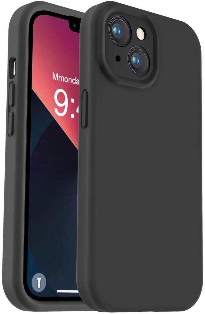 Vooii Compatible with iPhone 13 Case, Liquid Silicone Upgrade [Camera Protection] [Soft Anti-Scratch Microfiber Lining] Shockproof Phone Case for iPhone 13 6.1 inch - Black