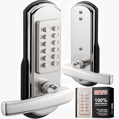 Elemake Left Handed Keyless Door Lock, Mechanical Keypad Door Lock with Handle, Heavy Duty Door Lever Lock Combination Security Digital Code, Stainless Steel 304 (Not Deadbolt)