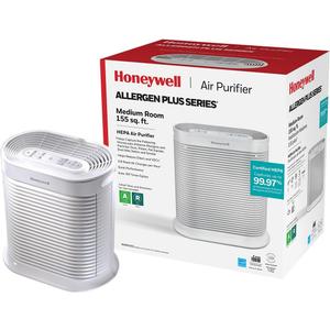 Honeywell AllergenPlus HEPA Air Purifier, Airborne Allergen Reducer for Medium Rooms, Reduces Allergens, Smoke, Wildfire Smoke, Pollen, Pet Dander and More, White, HPA104