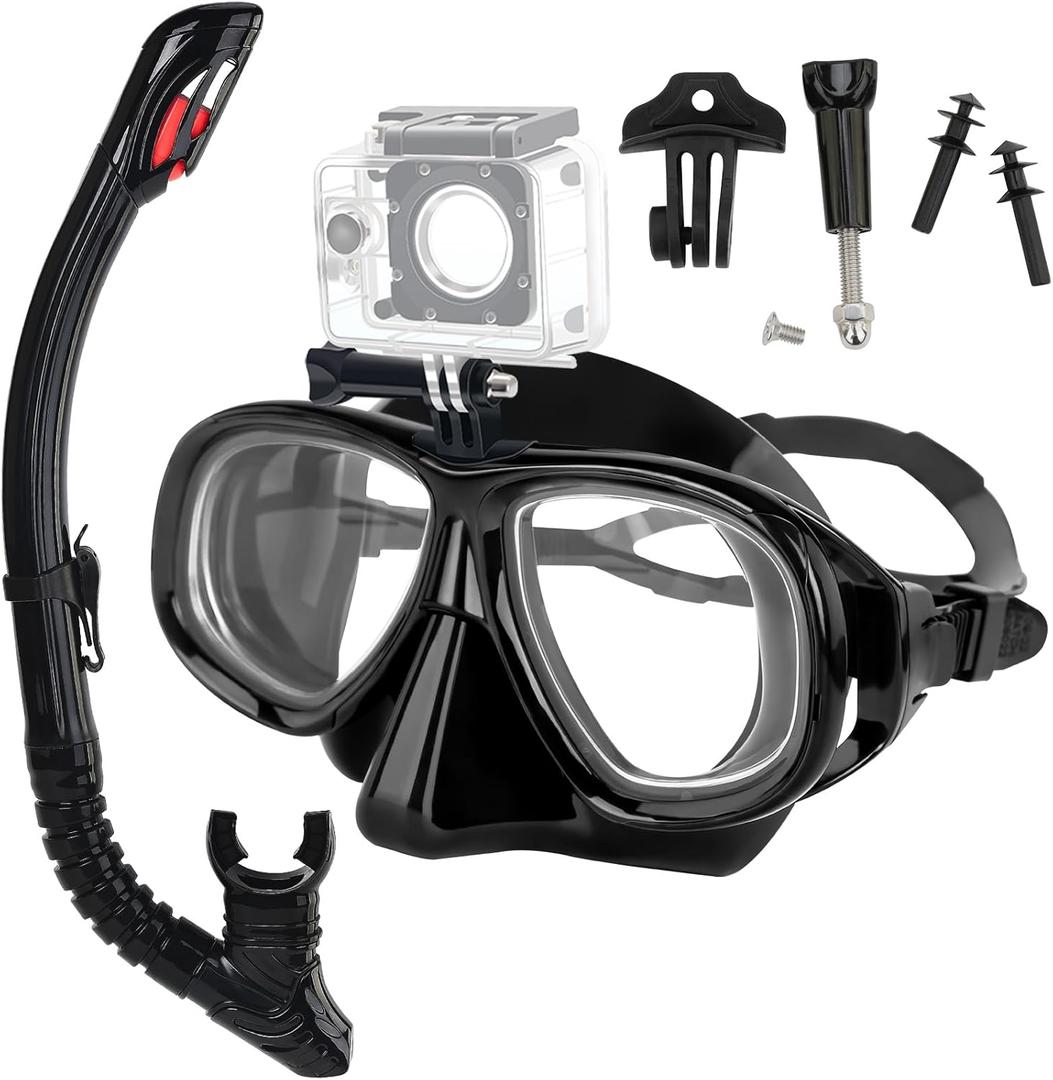 Nearsighted Snorkeling Gear for Adults Youth, Professional Shortsighted Full Dry Top Silicone Snorkel Set, Anti-Fog Diving Mask with Detachable Camera Mount for Scuba Diving, Spearfishing, Freediving (-1.5)