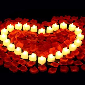 Cridoz 2000 Pieces Artificial Rose Petals with 24 LED Tea Lights Candles, Romantic Decorations Special Night Set for Night, Valentine's Day, Wedding Anniversary or Table Décor, Warm White