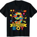 Kids 9 Year Old Building Blocks 9th Birthday Boy T-Shirt Medium