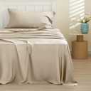 Bedsure Cooling Sheets Twin, Rayon Derived from Bamboo, PureWoven, Breathable & Soft, Deep Pocket Up to 16 Inches, Hotel Luxury Silky Bedding for Hot Sleepers, Beige