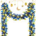 Kingdder 16.4 ft Ramadan Garland Decorations Metallic Garland with 50 LED Lights Hanging Star Crescent Moon with Light Foil Tinsel for Eid Al-adha Party Decor