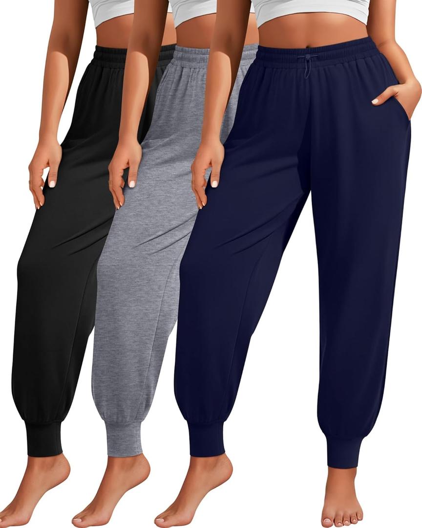 3 Pack Women Plus Size Yoga Joggers Lounge Sweatpants Lightweight Casual Jogger Running Workout Pant with Pockets (XXL)