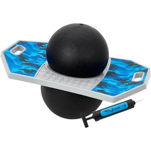 Flybar Pogo Trick Ball for Kids, Bounce Board for Boys and Girls Ages 6+, Up to 160 lbs, Includes Pump, Easy to Carry Handle, Durable Plastic Deck Indoor, Outdoor Toy Pogo Jumper, (Medium, Blue Camo)