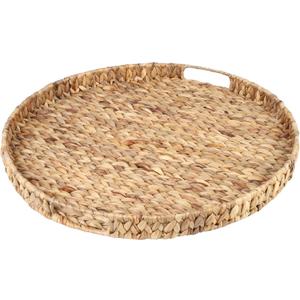 Gurfuy Extra Large Round Ottoman Table Tray with Handles - Handmade 24" Water Hyacinth Wicker Serving Tray for Farmhouse Decorative Oversized Coffee Table Trays Living Room Kitchen Counter Breakfast