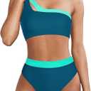 MOOSLOVER Women Cutout One Shoulder High Waisted Bikini High Cut Two Piece Swimsuits(M)