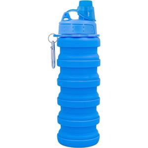Collapsible Water Bottles Travel Water Bottle Sports Portable Sport Water Bottle Reusable Water Bottles Comes With Mountaineering Buckle 500Ml Silicone Water-Proof Camping Water Bottle (Blue)