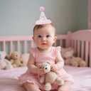 Half Birthday Party Hat, 6 Month Celebration, White and Pink with Gold Number, Glitter Party Decoration
