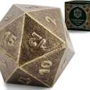 Comfify Cast Iron D20 Dice - Large, Heavy Metal 20-Sided Die for DND, RPG & Decor - Aged Gold Finish, Gift-Ready - Paperweight, Display Piece, Collectors Item - Antique Gold
