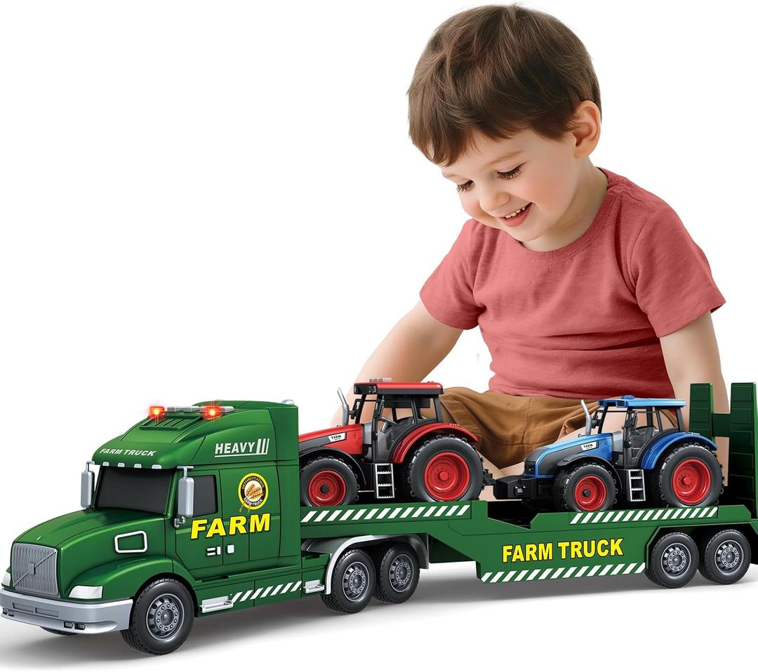 SpringFlower Toddler Boy Toys, Extra Large Farm Truck with Tractors, 3 in 1 Vehicle Car Truck Toys with Lights Sounds, 3 4 5 6 7 Year Old Boy 25" Car Birthday Gifts