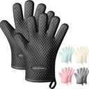 MAD SHARK Oven Mitts Silicone 450 Degrees, Oven Gloves with Fingers Waterproof & Non-Slip, Oven Mitts Heat Resistant Soft Cotton Lining, Ideal Gift for Woman Cooking Baking Barbecue(Black)