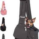 Lukovee Dog Sling Carrier, Hard Bottom Support & Adjustable Soft Padded Shoudler Strap Dog Slings for Small Dogs, Dog Purse with Drawstring Mesh Opening & Zipper Pockets for Puppy Cat Pet (Grey)