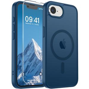 SUPFINE Magnetic for iPhone 17e Case/iPhone 16e Case with Screen Protector (Compatible with MagSafe)(Military Grade Drop Protection) Translucent Matte with Anti-Fingerprint Phone Case,Deep Blue