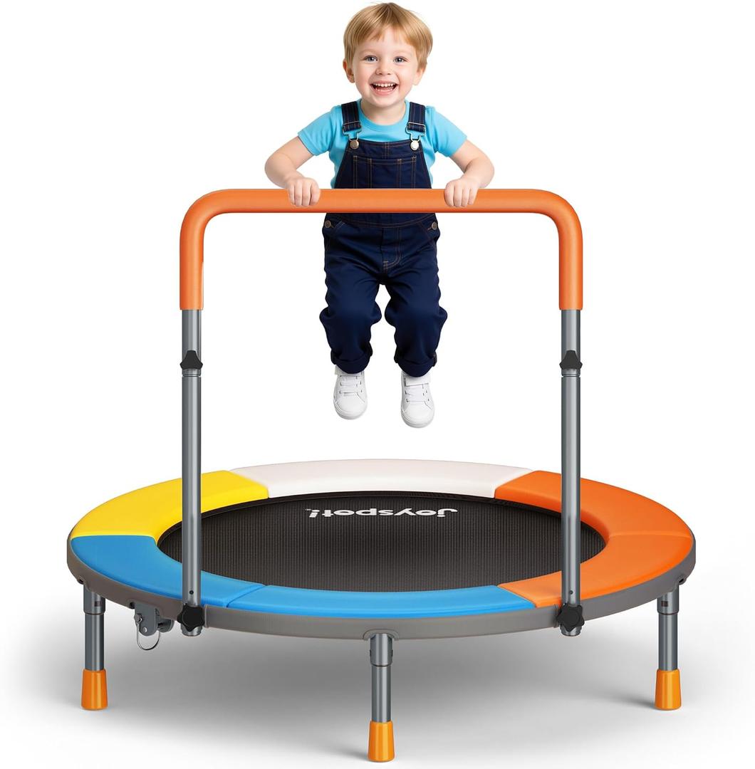 Premium 3FT Foldable Toddler Trampoline for Kids Ages 3-6, 36 Inch ASTM Certified Mini Trampoline with Adjustable Handle, 100 lbs Capacity, Quiet Elastic Bands, Safe for Indoor Outdoor Use