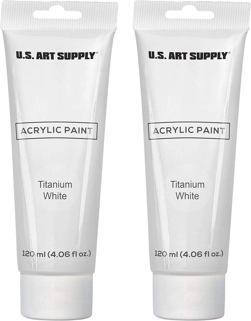 U.S. Art Supply Titanium White Oil Paint - 2 Extra-Large 120ml Tubes - High Opacity, Strong Tinting Strength, Oil Paints for Canvas Painting, Wood & Media