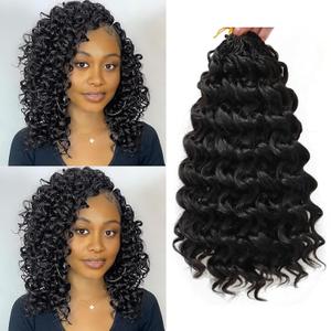 8Packs Curly Crochet Hair Boho Ocean Wave Crochet Hair 12Inch Pre Looped Crochet Hair for Black Women Pre Twisted Bench Curl Crotchet Hair(1B, 12inch)