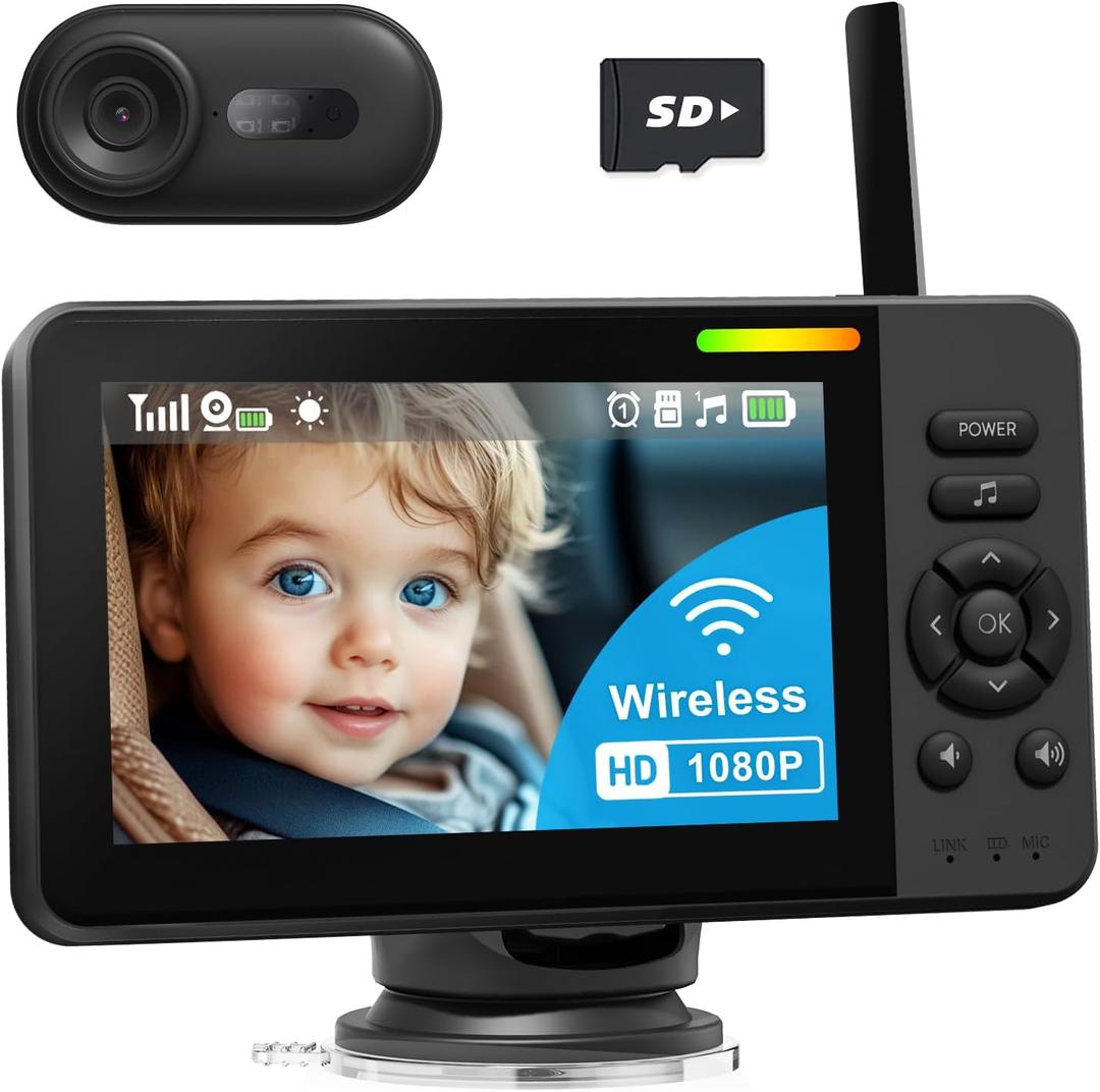 Wireless Baby Car Camera, HD 1080P Car Baby Monitor with Night Vision, Easy Install Backseat Camera for Kids, 360 Degree Rotatable Rear Facing Seat Mirror for Home, Baby, Pet