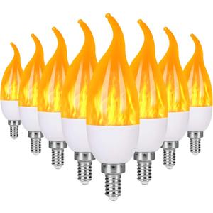 E12 LED Flame Light Bulbs, 3 Modes Flickering Light Bulbs, Candelabra Candle Fire Light Bulb for Home Party Patio Indoor Outdoor Halloween Decorations (8 Pack) (Yellow)