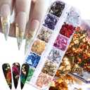 Holographic Nail Glitter Foils, 12 Colors Sparkly Ultra-Thin Aluminum Foil Nail Art Flakes Design, Laser Nail Sequins Acrylic Supplies for Women Girls Manicure Charms Decorations, DIY 3D Nail Art Tips
