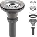 3-1/2'' Kitchen Sink Drain Kit Sink Drain Basket Sink Drain Assembly 304 Stainless Steel Sink Strainer Basket Stopper for Home Standard Kitchen Sinks Tailpiece Included