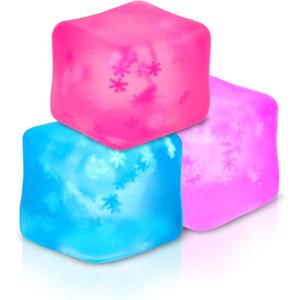 Fidget Toy Stress Cube 3 Pack,Cube Stress Ball with Snowflakes Inside,Mellow and Chill Touch,Classroom Prize Box Toys,Cube Squishies for Adults Kids Children Teens (Stress Cube 3 Pack)